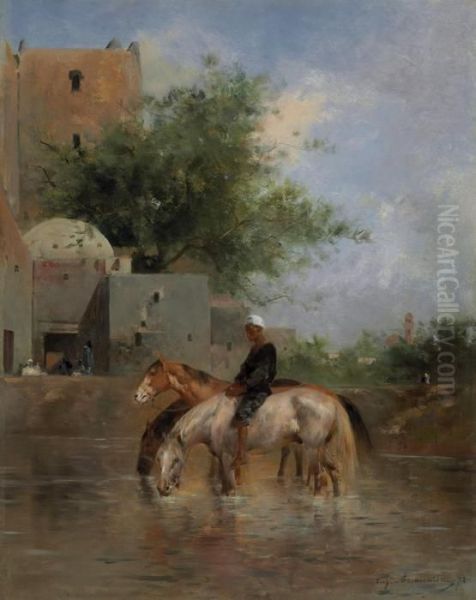 Watering Horses, Egypt Oil Painting by Eugene Fromentin