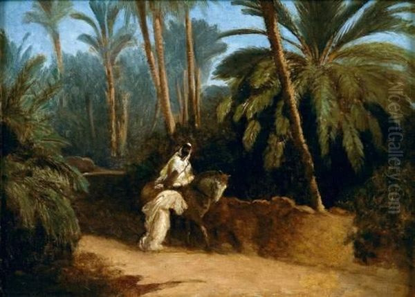 Cavalier Dans L'oasis De Laghouat Oil Painting by Eugene Fromentin