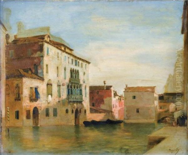 Vue D'un Canal A Venise [ ; View
 Of A Canal In Venice ; Oil On Panel Signed Lower Right Eug.fr] Oil Painting by Eugene Fromentin