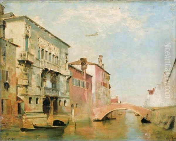 Canal Della Misericordia, 
Quartier De La Place Des Maures A Venise [ ; View Of Canal Della 
Misericordia, Venezia ; Oil On Panel Signed Lower Right Eug. Fr.] Oil Painting by Eugene Fromentin