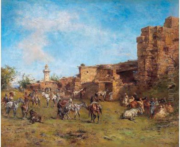 La Halte De La Caravane Oil Painting by Eugene Fromentin