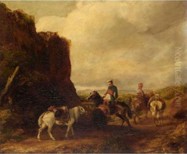 Horsemen In A Landscape Oil Painting by Eugene Fromentin