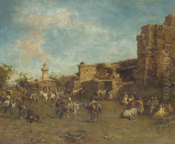 Halte De Muletiers, Algerie Oil Painting by Eugene Fromentin