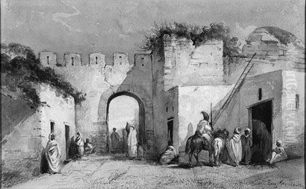 Arab Figures At City Gate Oil Painting by Eugene Fromentin