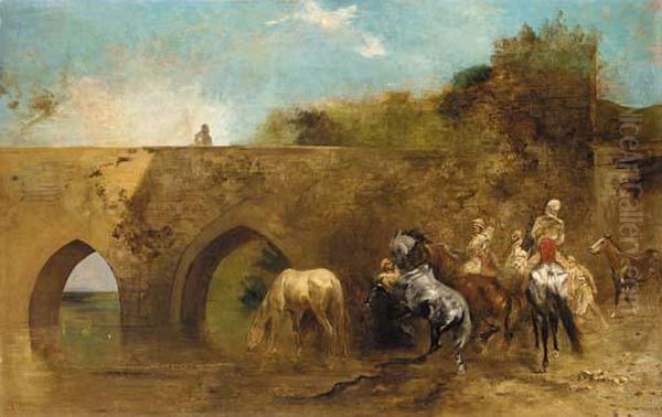 Bedouins Watering Their Horses Oil Painting by Eugene Fromentin