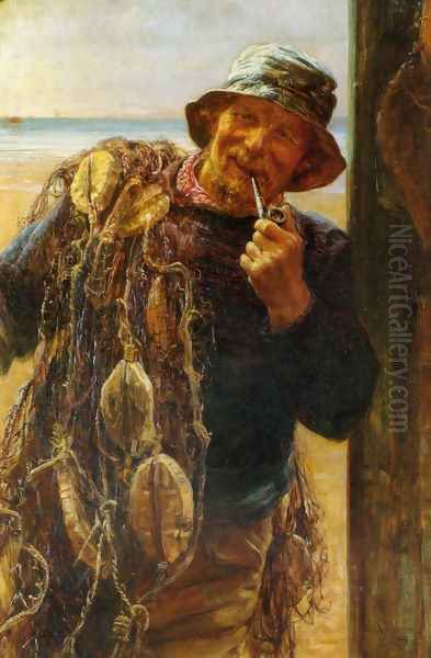 A Jovial Fisherman Oil Painting by Frederick Morgan