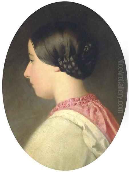 Portrait of a girl, bust-length, in profile Oil Painting by Frederick Morgan