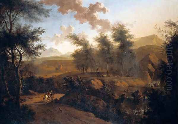 An Extensive Italianate Landscape Oil Painting by Frederick De Moucheron