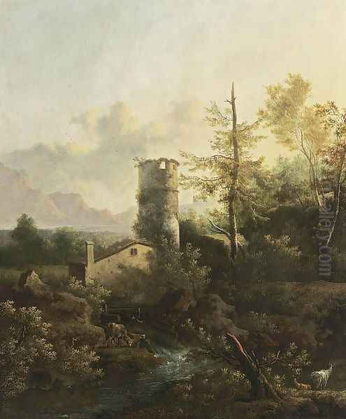 Mountainous Wooded River Landscape Oil Painting by Frederick De Moucheron