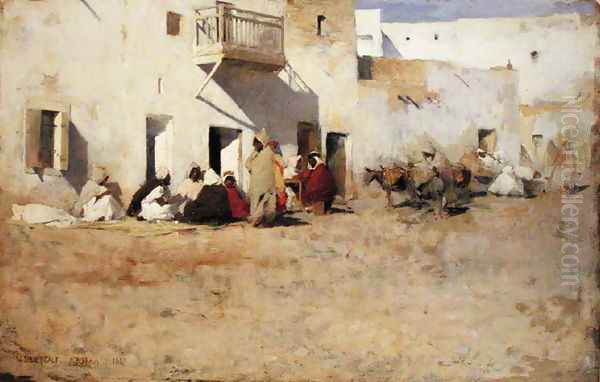 Cafe at Biskra, Algiers, 1887 Oil Painting by Willard Leroy Metcalf