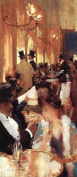 Au Café (At the Café) Oil Painting by Willard Leroy Metcalf