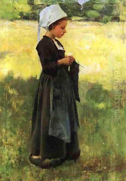 Breton Girl Oil Painting by Willard Leroy Metcalf