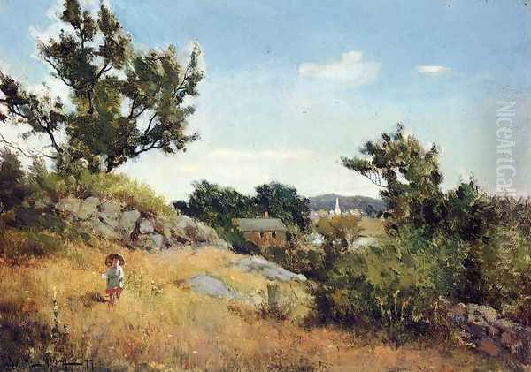 A View of the Village Oil Painting by Willard Leroy Metcalf