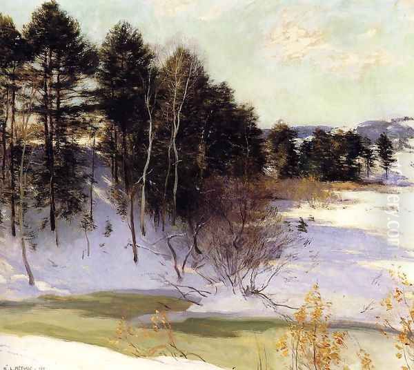 Thawing Brook (Winter Shadows) 1911 Oil Painting by Willard Leroy Metcalf