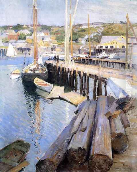 Fish Wharves - Gloucester Oil Painting by Willard Leroy Metcalf