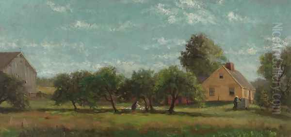 Yellow House in a Country Landscape Oil Painting by Willard Leroy Metcalf