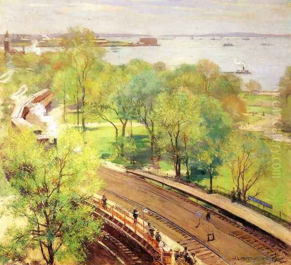 Battery Park, Spring Oil Painting by Willard Leroy Metcalf