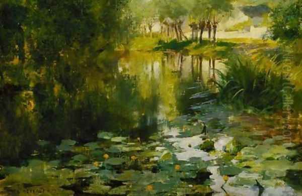 The Lily Pond Oil Painting by Willard Leroy Metcalf