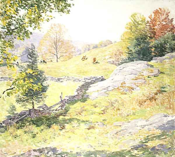 Hillside Pastures September 1922 Oil Painting by Willard Leroy Metcalf