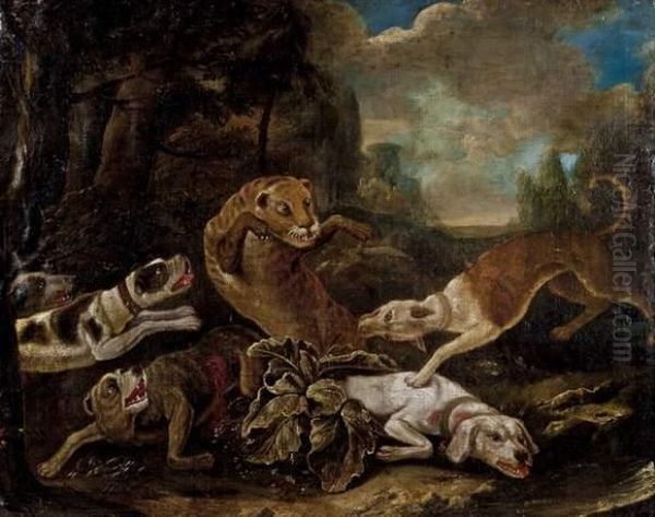 Attaque D'un Lion Par Des Chiens Oil Painting by Jan Fyt