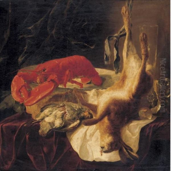 Still Life With A Lobster, Partridges And A Hare On A Table Oil Painting by Jan Fyt