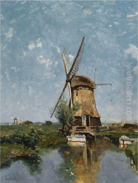 A Mill In A Polder Landscape Oil Painting by Paul Joseph Constantine Gabriel