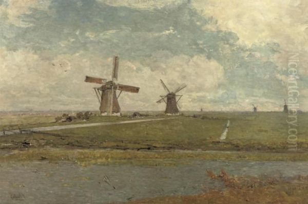 Les Moulins D'overschie: Windmills Near Overschie In Summer Oil Painting by Paul Joseph Constantine Gabriel