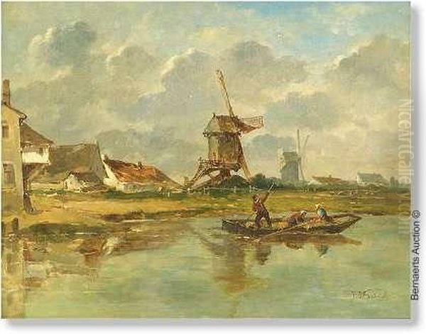 Mill Landscape With Ferry Oil Painting by Paul Joseph Constantine Gabriel