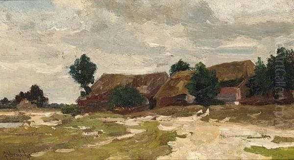 Farm In A Landscape Oil Painting by Paul Joseph Constantine Gabriel