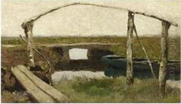 A Bridge In A Polder Landscape Oil Painting by Paul Joseph Constantine Gabriel