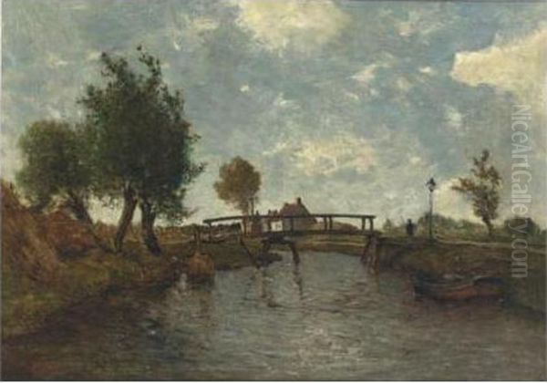 A Bridge Near Kortenhoef Oil Painting by Paul Joseph Constantine Gabriel