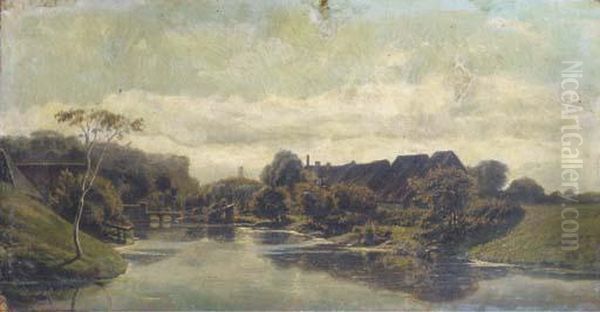 A Village By A River Oil Painting by Paul Joseph Constantine Gabriel