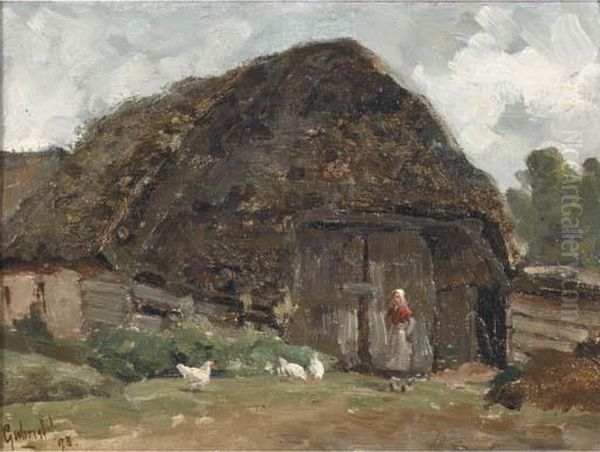 A Farm-shed Amongst Trees Oil Painting by Paul Joseph Constantine Gabriel