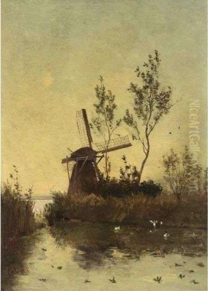 A Windmill At Dusk Oil Painting by Paul Joseph Constantine Gabriel