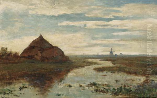 Wetering Onder Kortenhoef: A Polder Landscape Oil Painting by Paul Joseph Constantine Gabriel