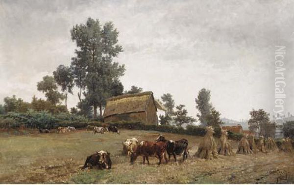 Cows In A Summer Meadow Oil Painting by Paul Joseph Constantine Gabriel