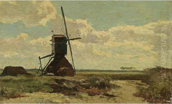 A Windmill In A Polder Landscape Oil Painting by Paul Joseph Constantine Gabriel