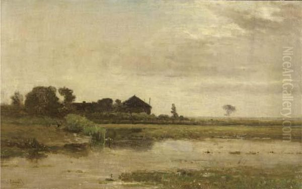 A Farm In A Polder Landscape Oil Painting by Paul Joseph Constantine Gabriel