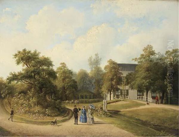 An Elegant Company Promenading In The Garden Of A Country House Oil Painting by Paul Joseph Constantine Gabriel