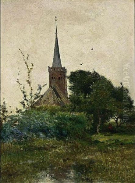 A View Of The Church In Noorden Oil Painting by Paul Joseph Constantine Gabriel