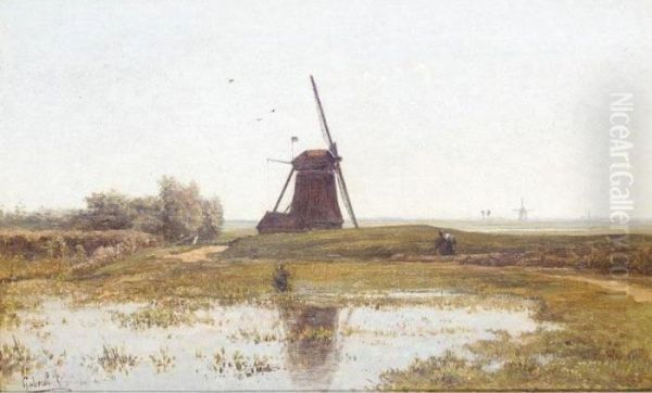 Landscape With Windmill Oil Painting by Paul Joseph Constantine Gabriel