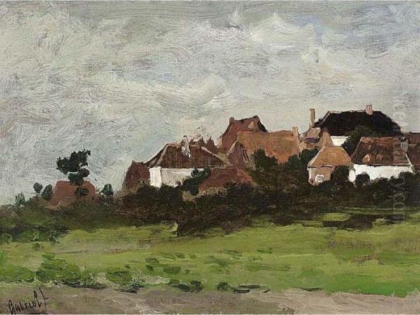 Houses In A Landscape Oil Painting by Paul Joseph Constantine Gabriel