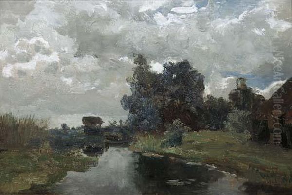 A Polder Landscape - A Study Oil Painting by Paul Joseph Constantine Gabriel