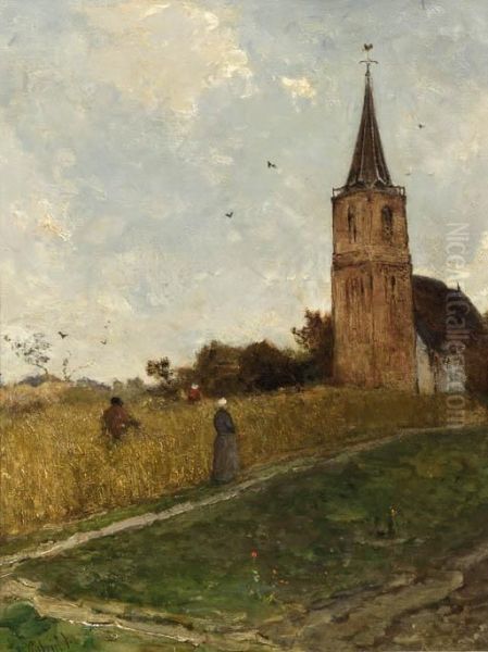 Churchgoers In A Cornfield Oil Painting by Paul Joseph Constantine Gabriel