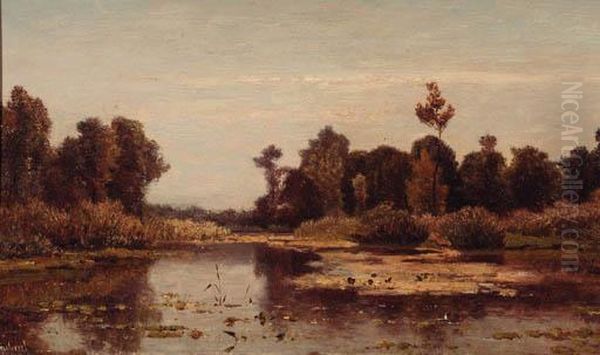 A River In A Wooded Landscape Oil Painting by Paul Joseph Constantine Gabriel