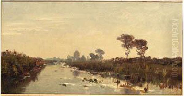 A River In A Polder Landscape Oil Painting by Paul Joseph Constantine Gabriel