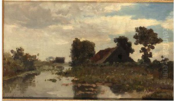 A Farm In A Polder Landscape Oil Painting by Paul Joseph Constantine Gabriel