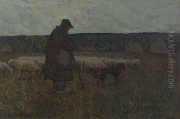 A Shepherd And His Flock Oil Painting by Clarence Alphonse Gagnon