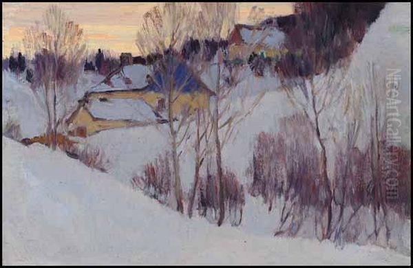 Hillside, Baie-saint-paul, Winter Oil Painting by Clarence Alphonse Gagnon