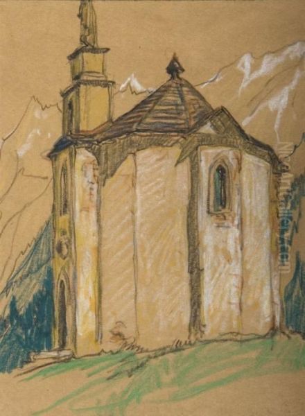 Eglise, Haute Savoie. Oil Painting by Clarence Alphonse Gagnon